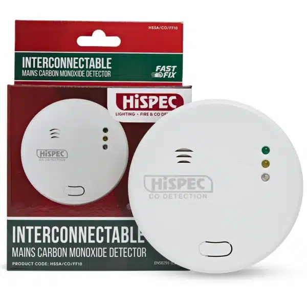 Interconnectable Fast Fix Mains Carbon Monoxide Detector with 10yr Rechargeable Lithium Battery Back