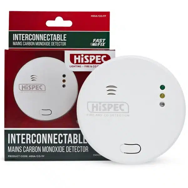 Interconnectable Fast Fix Mains Carbon Monoxide Detector with 9v Battery Backup Included