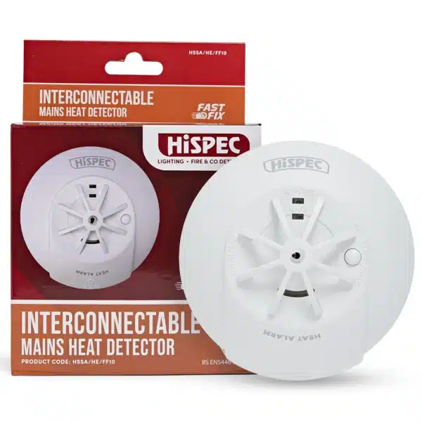 Interconnectable Fast Fix Mains Heat Detector with 10yr Rechargeable Lithium Battery Backup