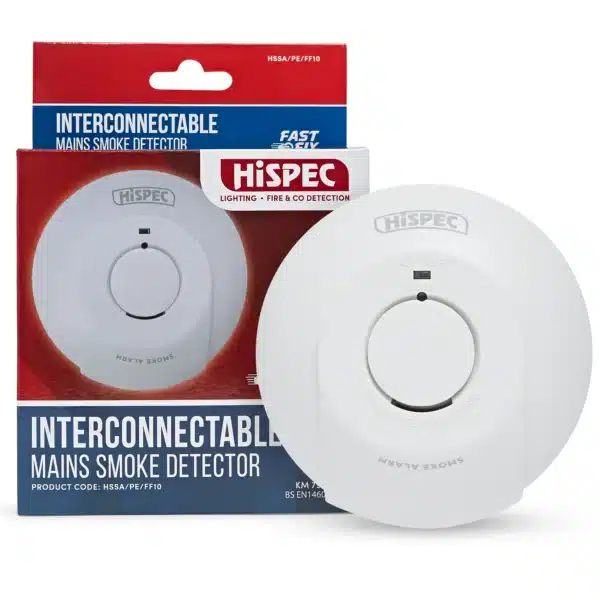 Interconnectable Fast Fix Mains Smoke Detector with 10yr Rechargeable Lithium Battery Backup