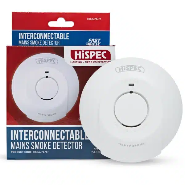 Interconnectable Fast Fix Mains Smoke Detector with 9v Battery Backup Included