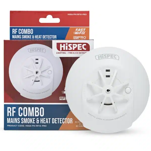 RF COMBO Fast Fix Mains Smoke & Heat Detector with 10yr Rechargeable Lithium Battery Backup