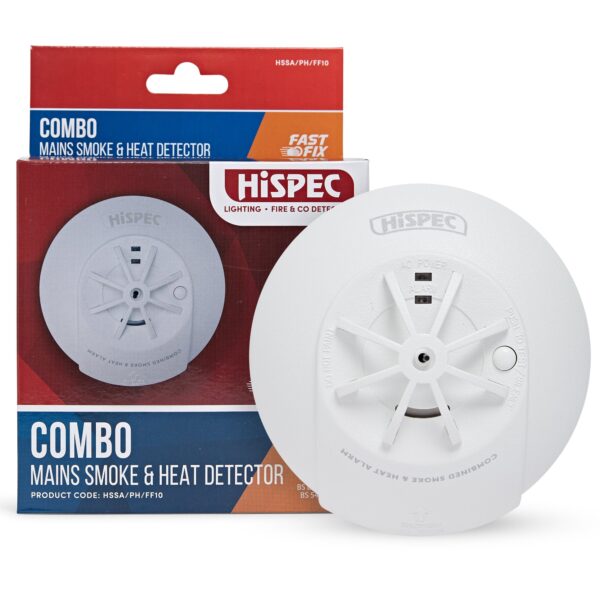 COMBO Fast Fix Mains Smoke & Heat Detector with 10yr Rechargeable Lithium Battery Backup
